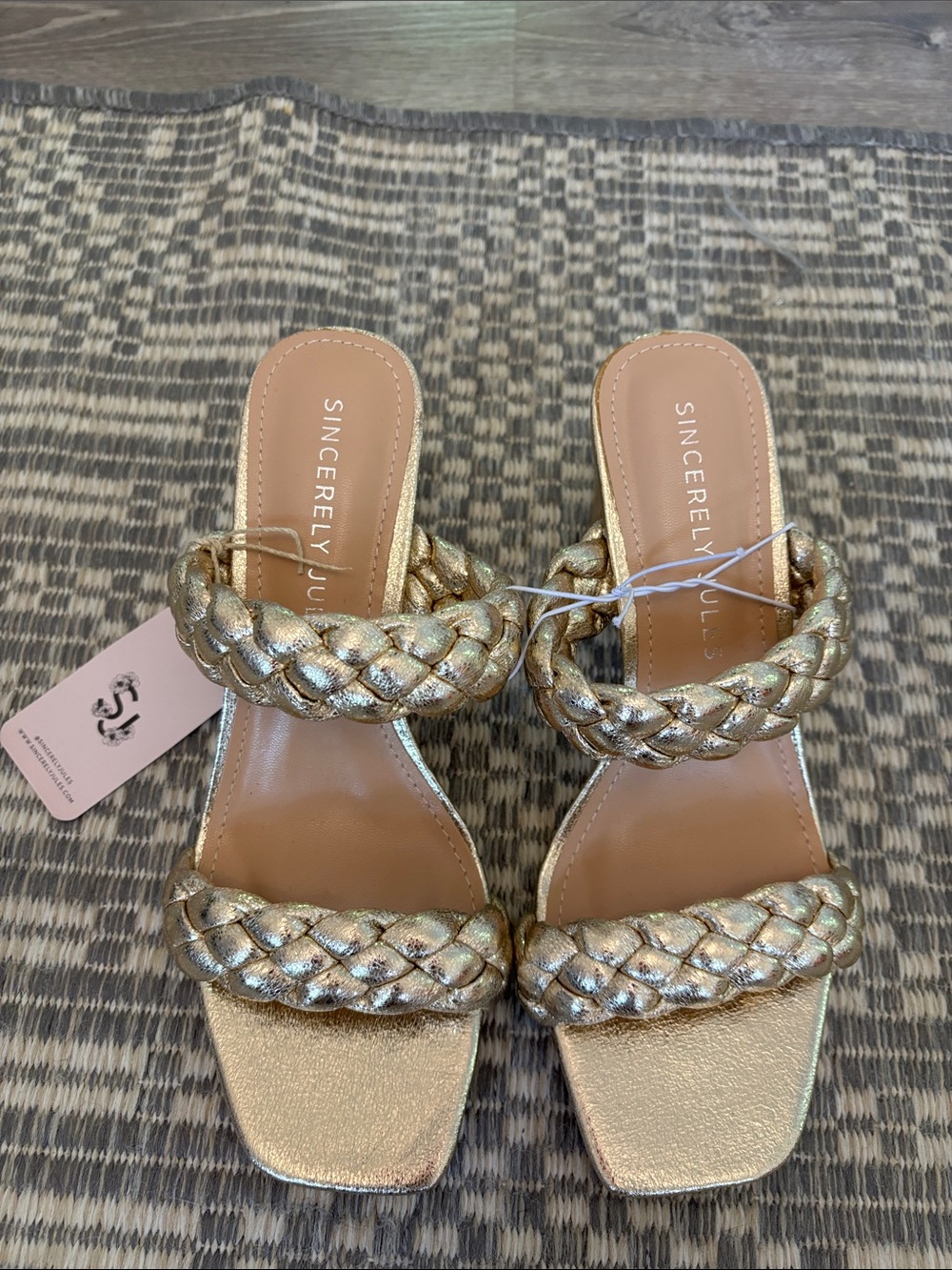 Sincerely Jules Metallic Gold Braided Double-Strap Slide Mules